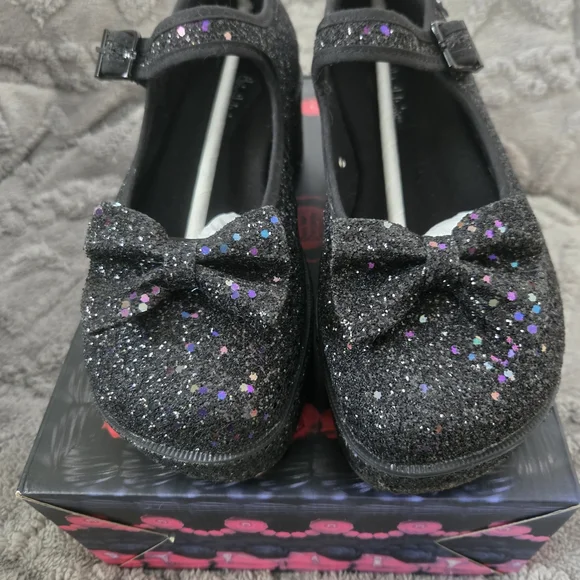 Dark Chocolate Design Black Glitter Platform Mary Jane Shoes - Picture 6 of 11